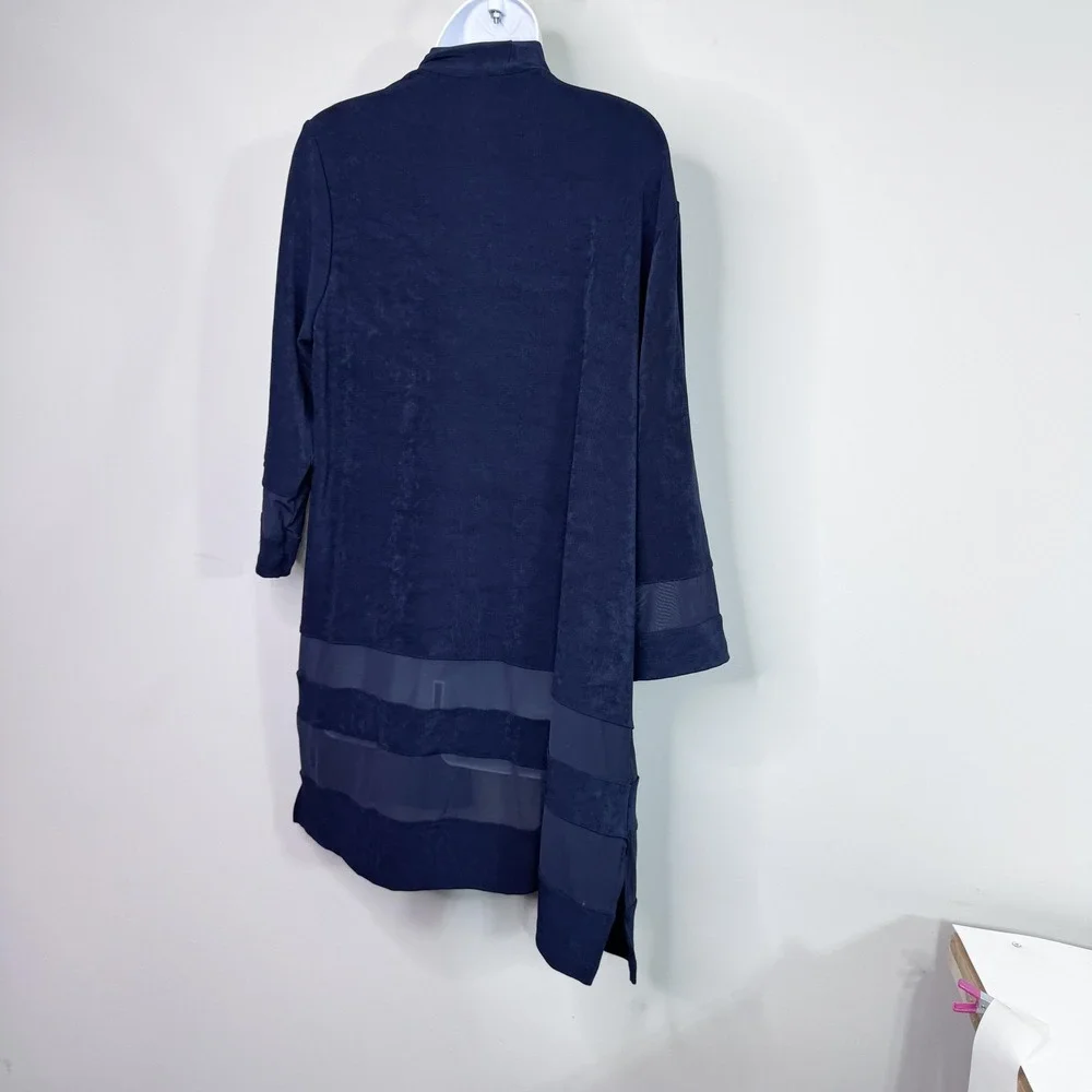 Chico's Cardigan Sweater Womens Large Blue Travelers Inset Mesh 3/4 Sleeve - Picture 9 of 10
